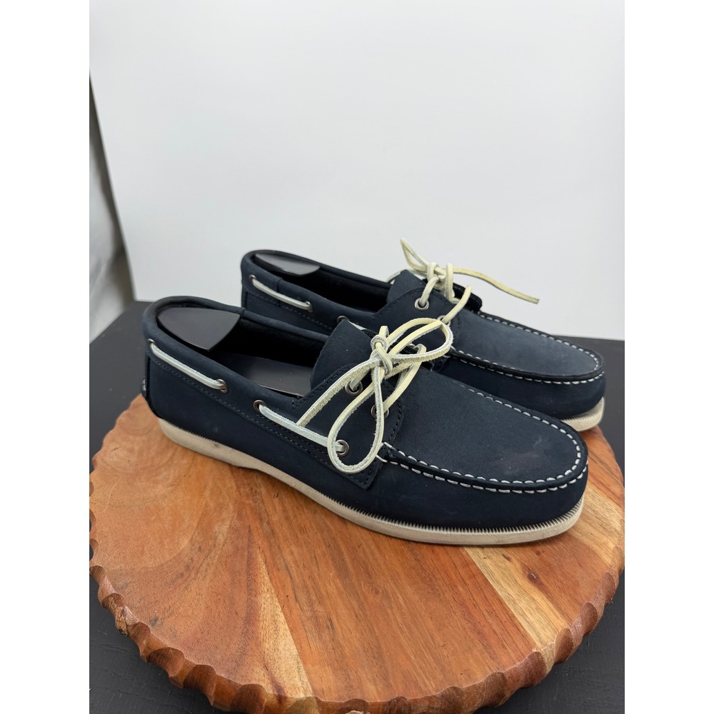 Joseph Abboud Boat Shoes‎ Mens 10 Navy Blue Nubuck Leather Moc Toe Deck Loafers